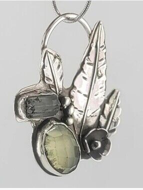 PERIDOT & TOURMALINE GENUINE STONES SECRET  GARDEN PENDANT HANDMADE IN STERLING
